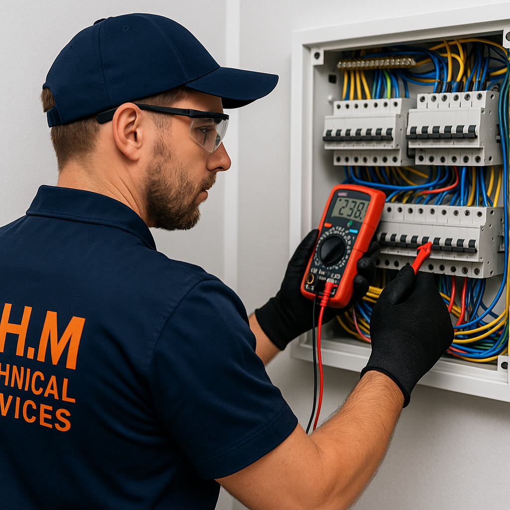 Electrician inspecting electrical panel