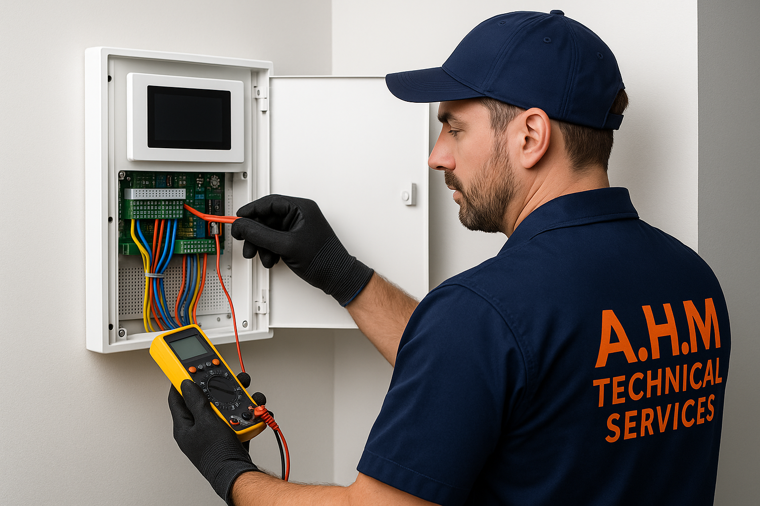 Technician wiring smart control panel