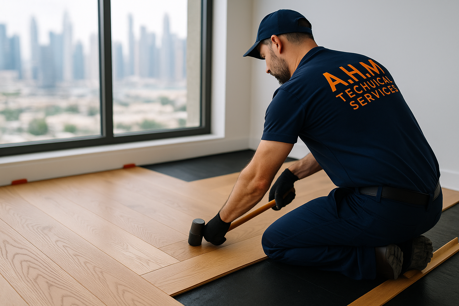 Engineered wooden flooring planks installed in Dubai