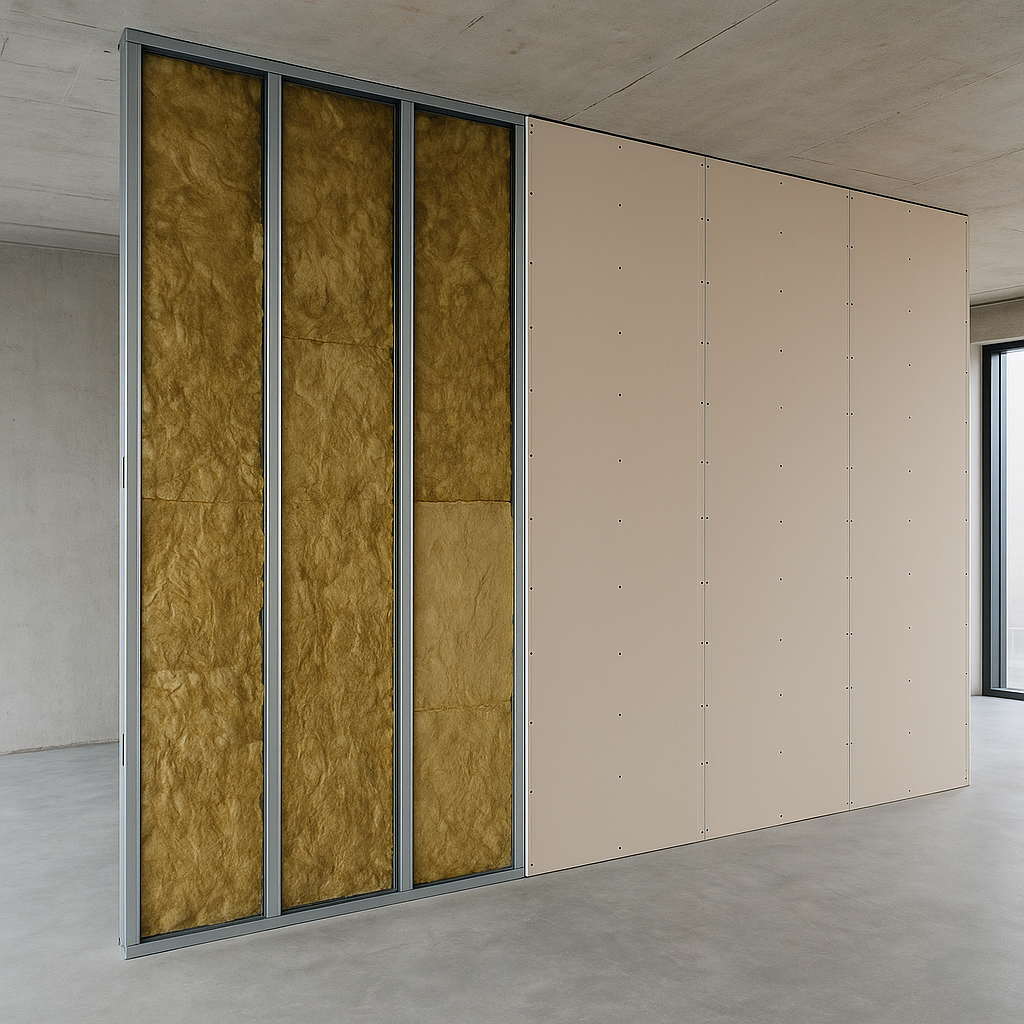 Soundproof gypsum partition with insulation in Dubai