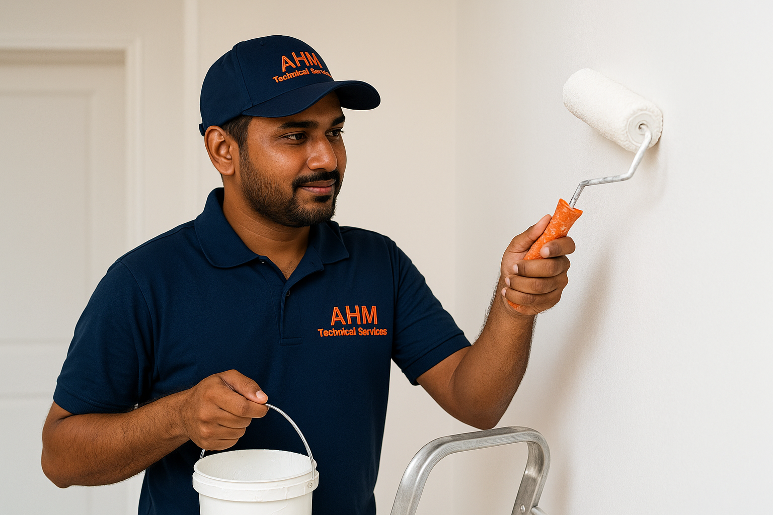 A.H.M Technical Services painting a kitchen cabinet in Dubai