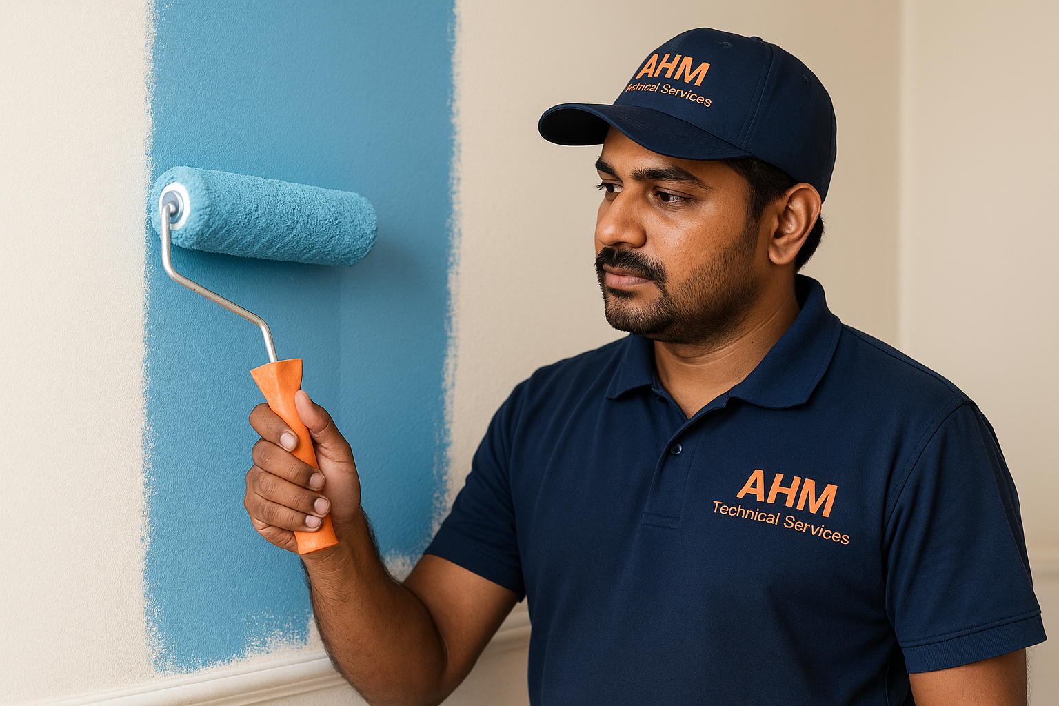 Freshly painted home interior with coordinated blue palette