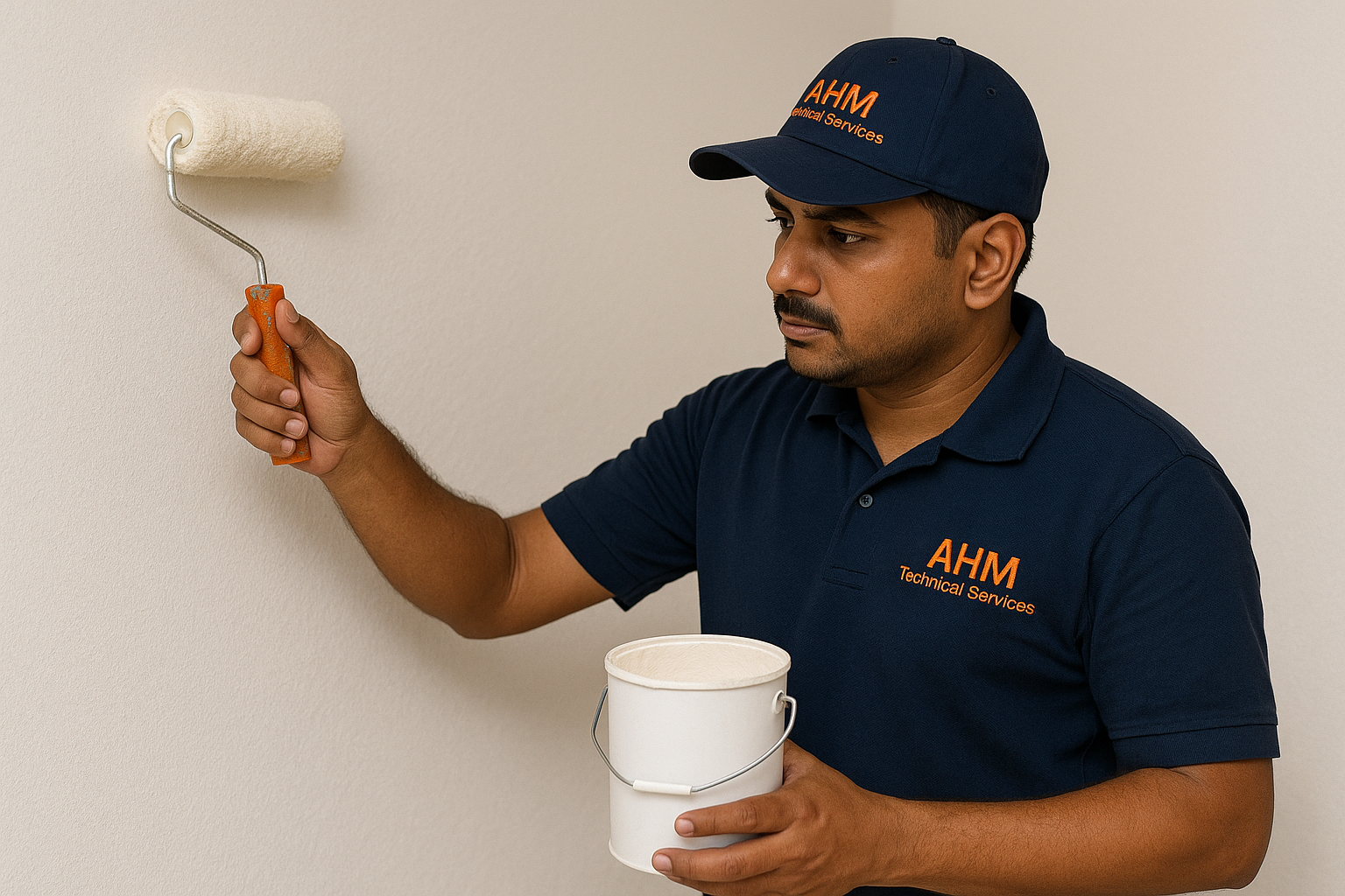 Professional painter rolling interior wall