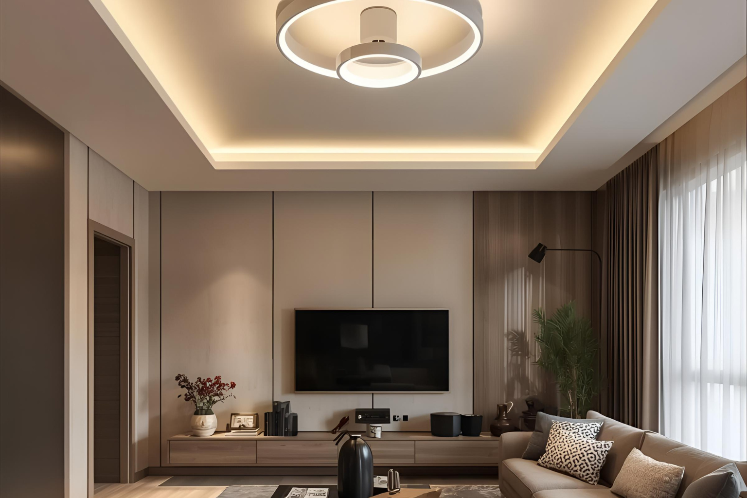 Gypsum ceiling installation with taped joints and smooth finish in Dubai